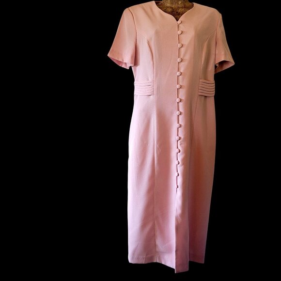 VTG 90S Y2K Pretty Woman  Light Pink Button-Front Short Sleeve Midi Dress - Picture 1 of 16